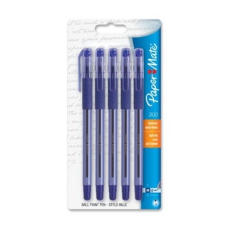 Paper Mate 300 Stick Medium Point Ballpoint Pens, 5 Blue Ink Pens (1760299)