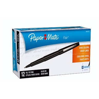 Papermate Point Guard Flair Porous Point Stick Pens, Black Ink, Medium Point, Dozen, DZ - PAP8430152