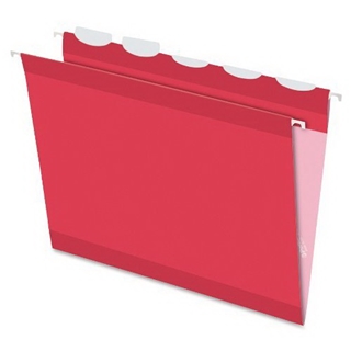 Pendaflex 42623 Ready Tab Colored Reinforced Hanging Letter Folders, 1/5 Cut, Red, 25/box