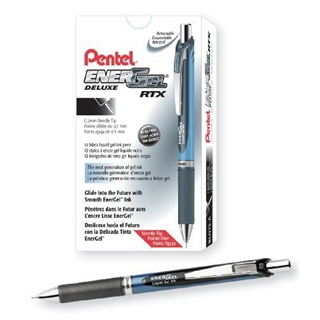 Pentel EnerGel Deluxe RTX Retractable Liquid Gel Pen, Fine Line, Needle Tip, Black Ink, Box of 12 (BLN75-A)