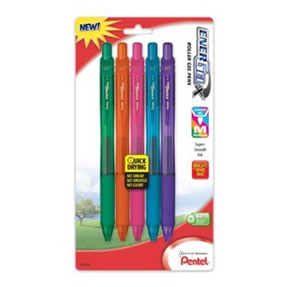 Pentel EnerGel-X Colors Retractable Liquid Gel Pen, 0.7mm, Metal Tip, Assorted Ink Colors, Pack of 5 (BL107CRBP5M)