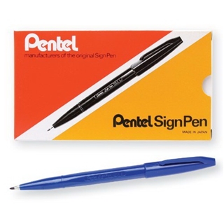 Pentel Sign Pen Fiber-Tipped Pen, Blue Ink, Box of 12 (S520-C)