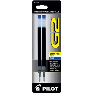 Pilot G2 Gel Ink Refill, 2-Pack for Rolling Ball Pens, Extra Fine Point, Blue Ink (77233)