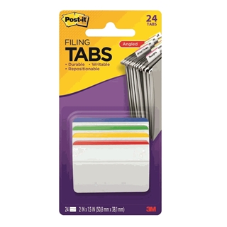 Post-it Tabs, 2-Inches, Angled Lined, 4 Assorted Primary Colors, 6-Tabs/Color, 24-Tabs/Pack