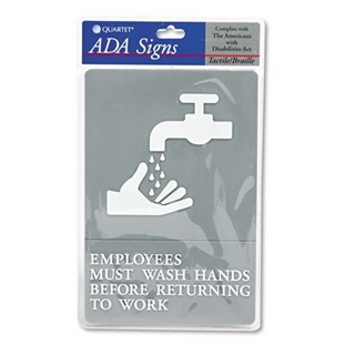 Quartet ADA Approved Hygiene Sign, Employees Must Wash Hands Symbol with Tactile Graphics, Molded Plastic, 6 x 9 Inches, Gray (01414)
