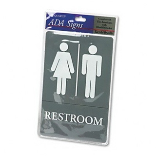 Quartet ADA Approved Restroom Sign, Tactile Graphics, Molded Plastic, 6 x 9 Inches, Gray (01411)