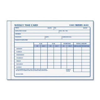 Rediform Time Card Pad, Weekly, Manila, 4.25 x 6 Inches, 100 Cards (4K403)