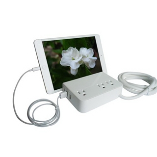 RND Power Solutions Desktop Tablet / iPad Charging Station with 3 AC Plugs and 3 USB ports Surge Protector includes a slot for iPads and Tablets.