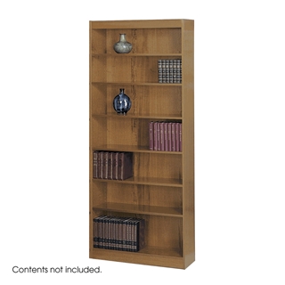 Safco 7-Shelf Reinforced Square-Edge Veneer Bookcase, Medium Oak [Kitchen]