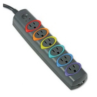 SmartSockets Color-Coded Strip Surge Protector 6 Outlets 7ft Cord SmartSockets Color-Coded Strip Surge