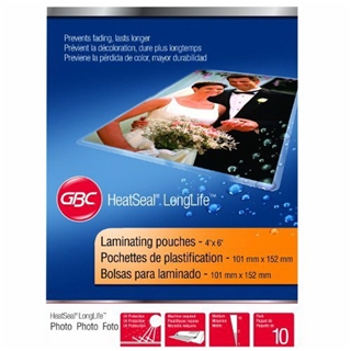 Swingline GBC LongLife Thermal Laminating Pouches, 4"" x 6"" Photo Size, 5 Mil, 10 Pack (3747322)