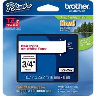 Brother TZ242 3/4 In. Red On White P-touch Tape, TZe-242
