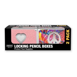 two-Pack Pencil Box, 1 Pink Bling w/Heart, 1 Groovy Peace - Assorted - Vaultz - VZ00409