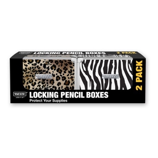 Two-Pack Pencil Box, 1 Zebra, 1 Cheetah - Assorted - Vaultz - VZ00412