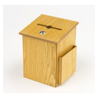 Wood Suggestion Box, Ballot Box with Side Pocket, Locking Hinged Lid and Pen, for Wall or Counter - Mediun Oak (Ballots Not Included)