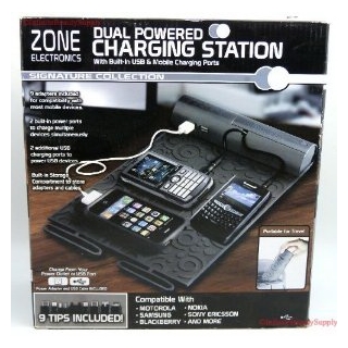 ZONE ELECTRONICS Dual Powered Mobile USB Charging Station With Adapters
