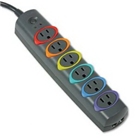 SmartSockets Color-Coded Strip Surge Protector 6 Outlets 7ft...