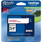 Brother TZ242 3/4 In. Red On White P-touch Tape, TZe-242