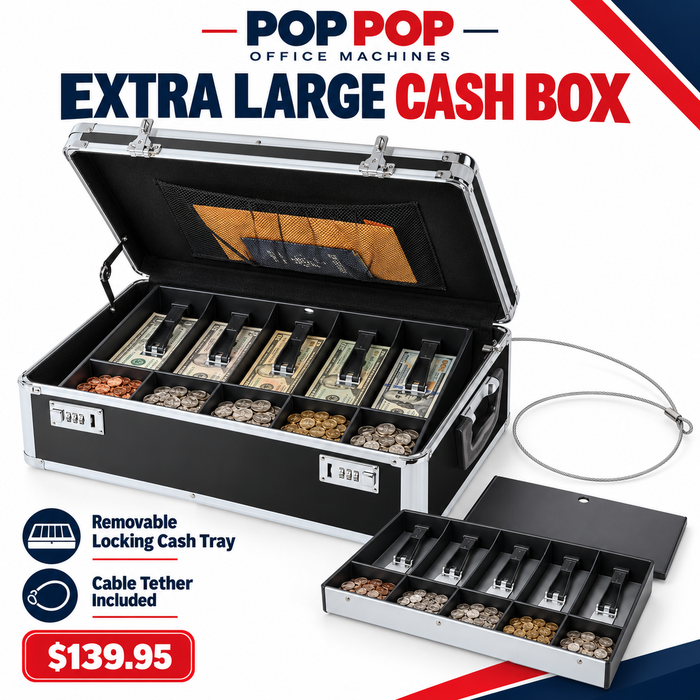 Extra Large Cash Box with Handles, Disc Tumbler Lock & Removable Locking Cash Tray