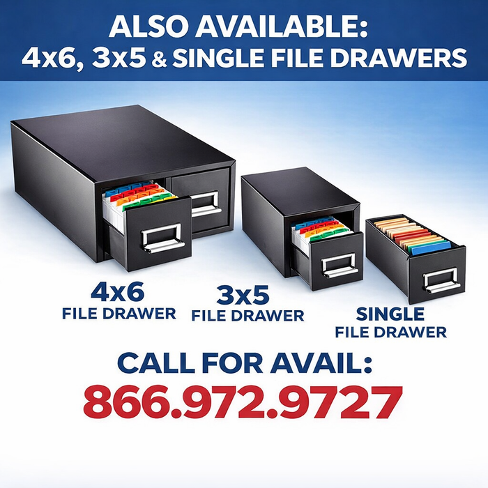 STEELMASTER® by MMF Industries™ Drawer Card Cabinet Holds 3,000 5 x 8 cards, 18 2/5" x 16" x 7 1/4" MMF263F5816DBLA