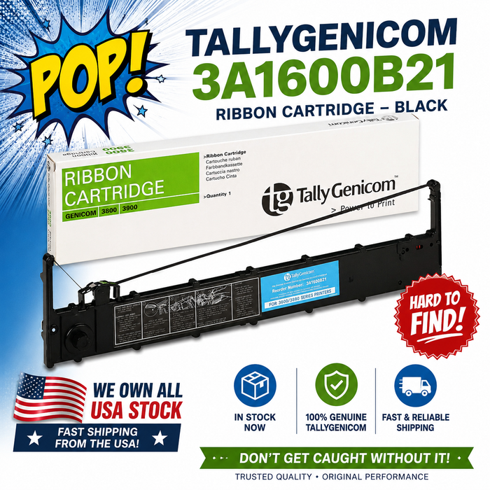 TallyGenicom 3A1600B21 Black Fabric Ribbon Cartridge – 15M Character Yield