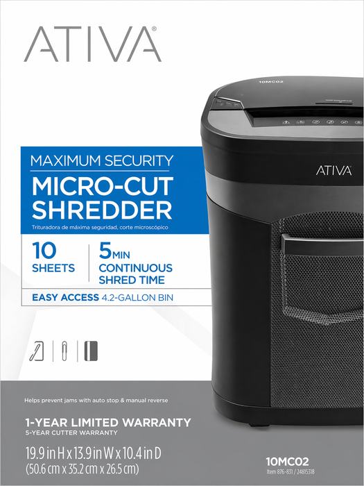 Ativa Maximum Security 10 Sheet Paper Shredder NEW FREE OIL + BAGS