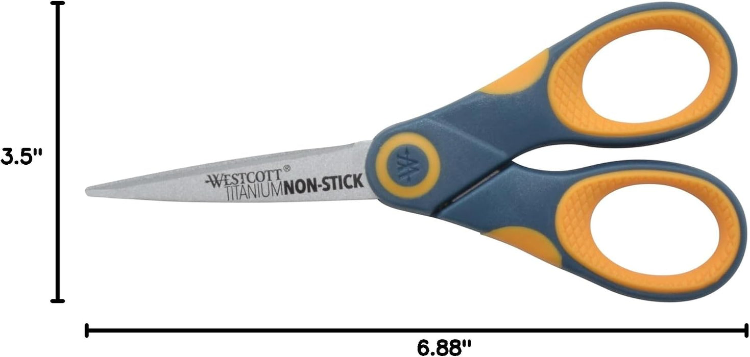 Westcott 5-Inch Non-Stick Titanium Scissors, Glide Adjust Technology, Grey/Yellow, 1 Pack