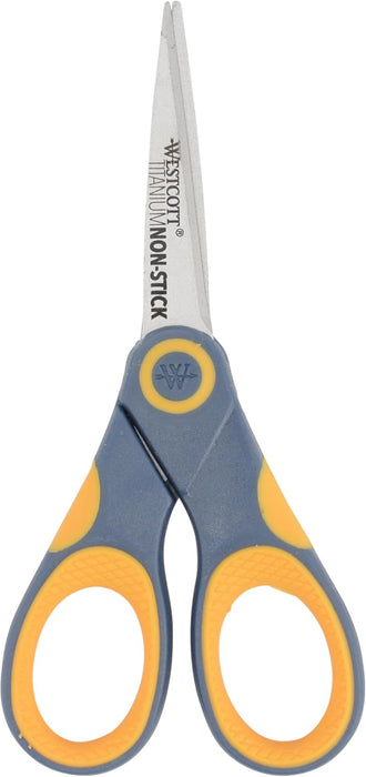 Westcott 5-Inch Non-Stick Titanium Scissors, Glide Adjust Technology, Grey/Yellow, 1 Pack