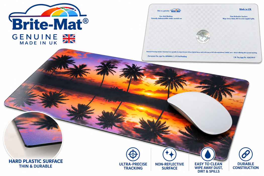 Genuine Brite-Mat Tropical Sunset Mouse Pad – Ultra-Precise Optical Tracking – Non-Slip, Made in UK