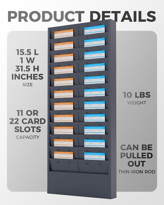 Wall-Mount Metal Time Card Rack – 11 or 22 Slot Holder for Time Cards ...