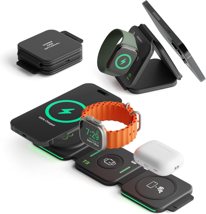 InfinaCore 3-in-1 Charging Station for Apple Devices - Travel Essentials- Magnetic Wireless Travel Charger - Foldable Charging Pad for Magsafe iPhone 16 15 14 13 12 Pro Max/Plus, AirPods & Apple Watch NEW