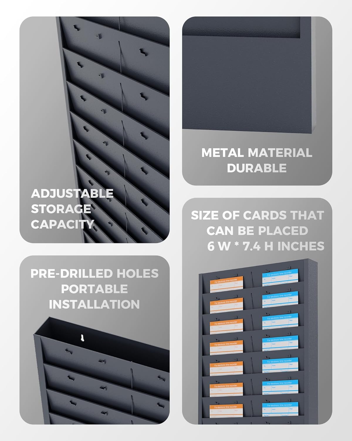 Wall-Mount Metal Time Card Rack – 11 or 22 Slot Holder for Time Cards ...