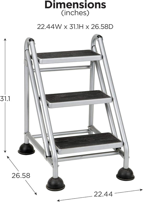 Cosco 3-Step Rolling Step Ladder, Grey NEW