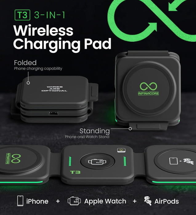 3-in-1 Charging Station for Apple Devices – Magnetic Wireless Travel Charger, Foldable Charging Pad for MagSafe iPhone 16/15/14/13/12 Pro Max/Plus, AirPods & Apple Watch