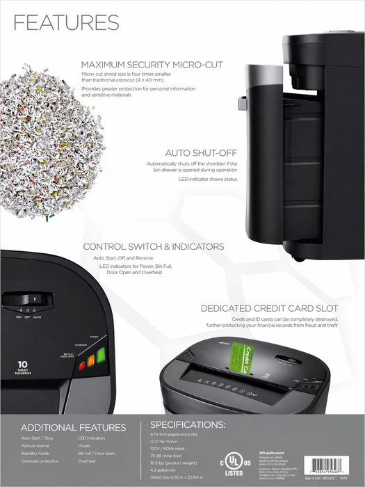 Ativa Maximum Security 10 Sheet Paper Shredder NEW FREE OIL + BAGS