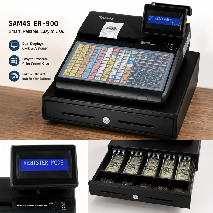 SAM4s ER-920 Electronic Cash Register with Thermal Receipt Printer & Large Cash Drawer