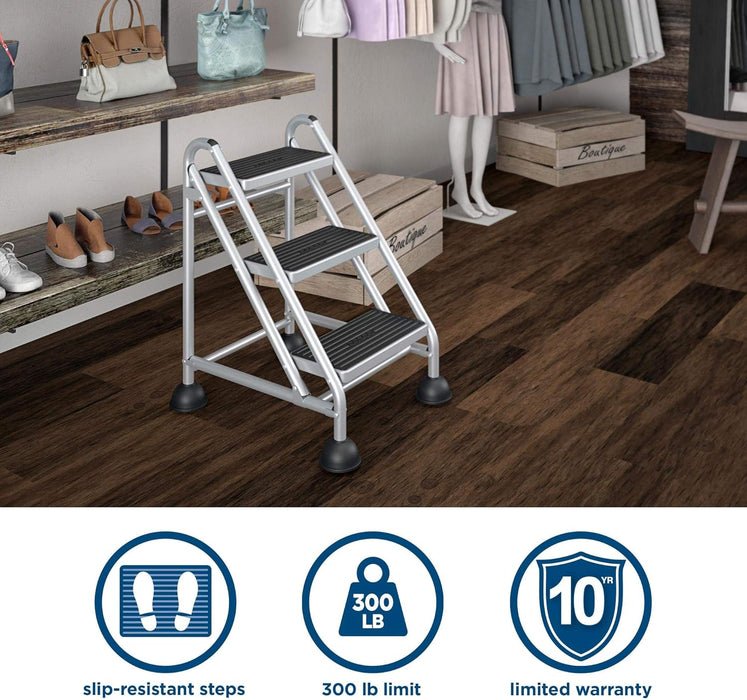 Cosco 3-Step Rolling Step Ladder, Grey NEW