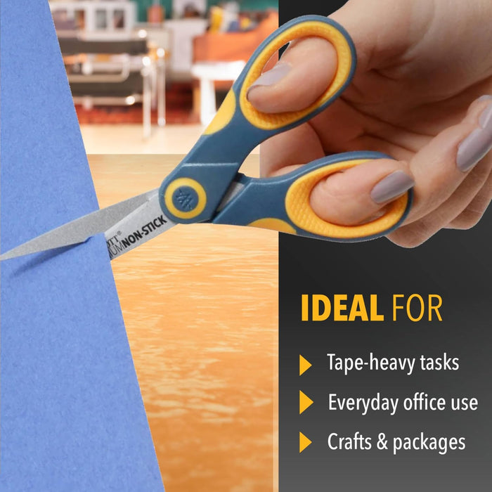 Westcott 5-Inch Non-Stick Titanium Scissors, Glide Adjust Technology, Grey/Yellow, 1 Pack