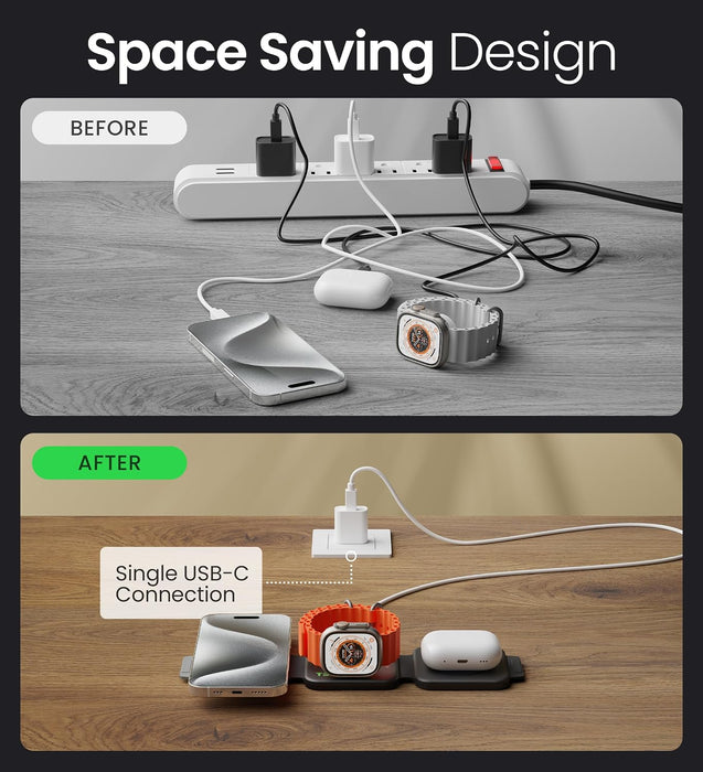 3-in-1 Charging Station for Apple Devices – Magnetic Wireless Travel Charger, Foldable Charging Pad for MagSafe iPhone 16/15/14/13/12 Pro Max/Plus, AirPods & Apple Watch