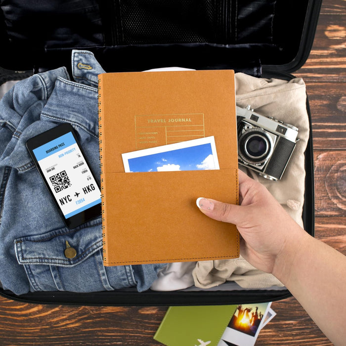 Mead Travel Notebook Journal, 6" x 8", 160 Pages, Flexible Cover, Mead Moments Collection, Beige/Gold (XC0079F)