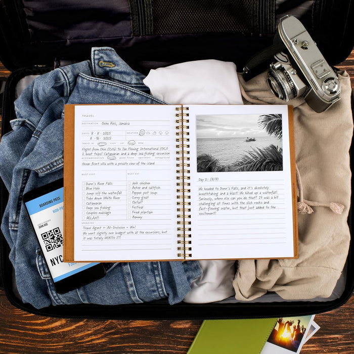 Mead Travel Notebook Journal, 6" x 8", 160 Pages, Flexible Cover, Mead Moments Collection, Beige/Gold (XC0079F)