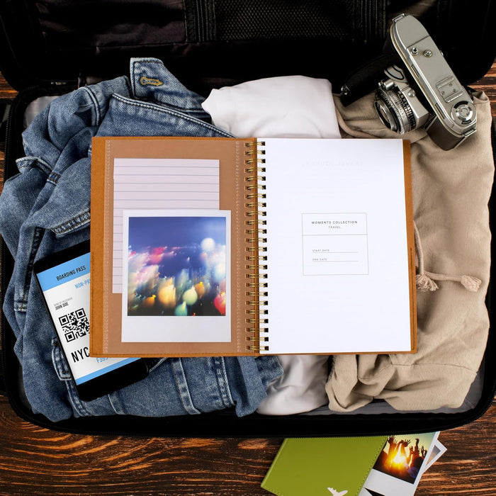 Mead Travel Notebook Journal, 6" x 8", 160 Pages, Flexible Cover, Mead Moments Collection, Beige/Gold (XC0079F)