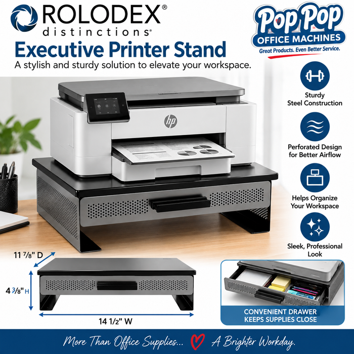 Rolodex® Mesh Workspace Printer Stand With Drawer, Black/Silver