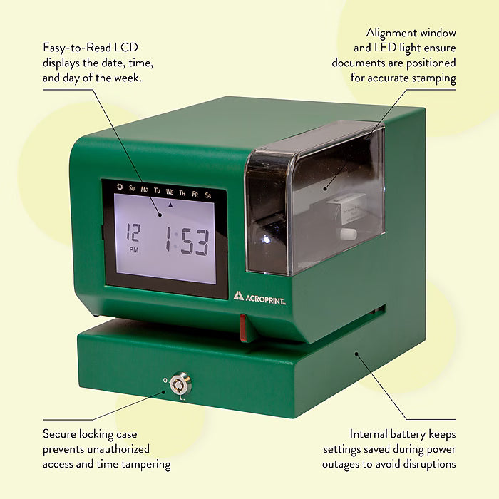 Acroprint Punch Card Time Clock System, Green (M150MC4) - Special All-Inclusive Battery Operated Edition