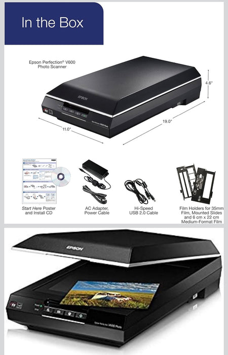 Epson Perfection V600 Photo Wired USB Connectivity Color Scanner - 6400 x 9600 dpi, Enlargements up to 17" x 22" Flatbed Image Scanner