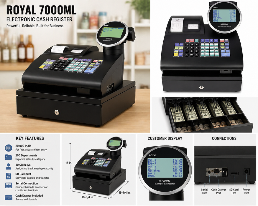 Royal Alpha 7000ML 200 Department 1000 Price Look-Up Heavy Duty Cash Register