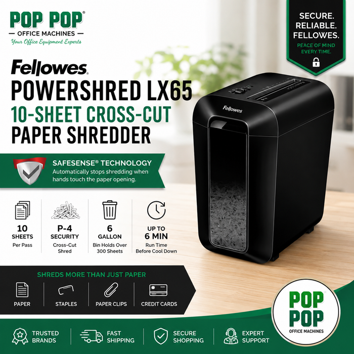 Fellowes Powershred LX65 10-Sheet Cross-Cut Paper Shredder with SafeSense Technology