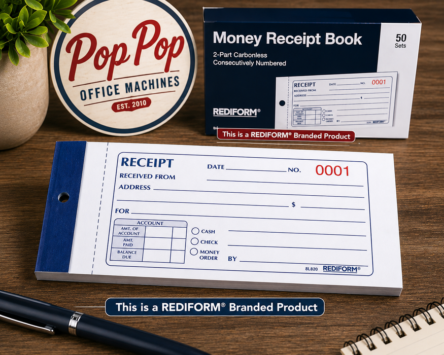 Rediform 8L820 Small Money Receipt Book, 2-Part Carbonless, 50 Sets