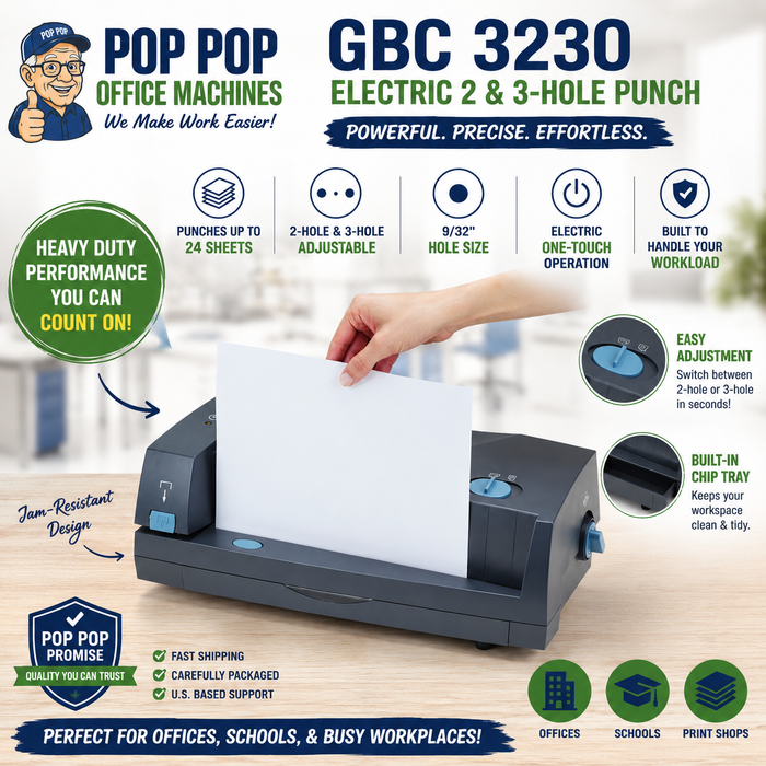 GBC 3230 Electric 2 & 3-Hole Paper Punch – 24 Sheet Capacity – Adjustable – Model 7704270