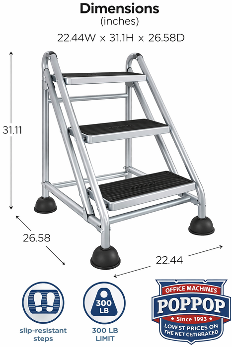 Cosco 3-Step Rolling Step Ladder, Grey NEW